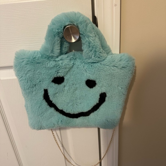Faux fur purse happy smile aqua green brand new with tag on NEVER USED - Picture 2 of 3
